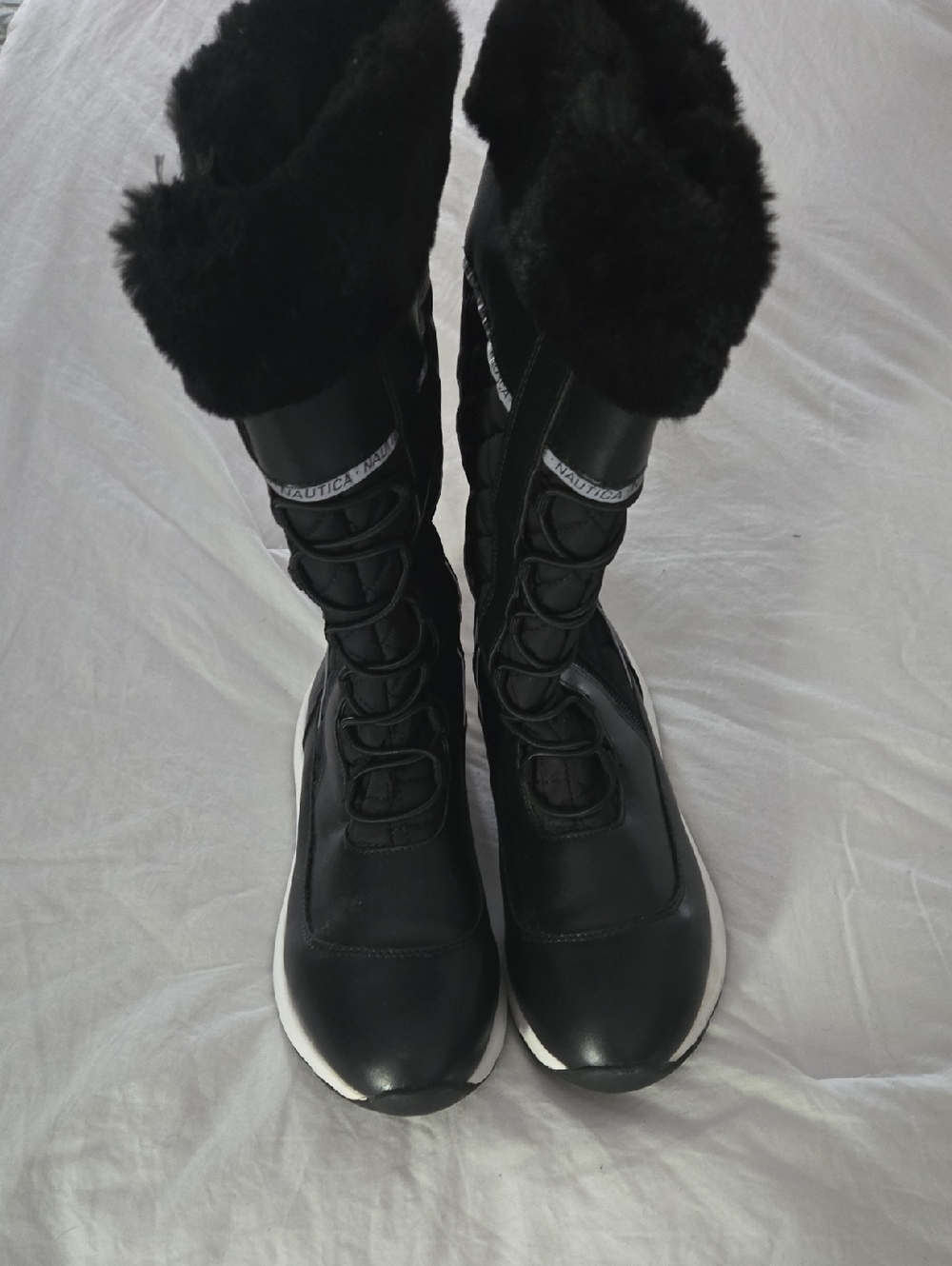 Nautica Black Faux-Fur Lace-Up Winter Boots